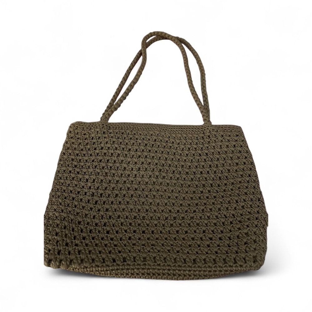 Lina Taupe Woven Shoulder Bag Crochet Tote - Picture 4 of 6